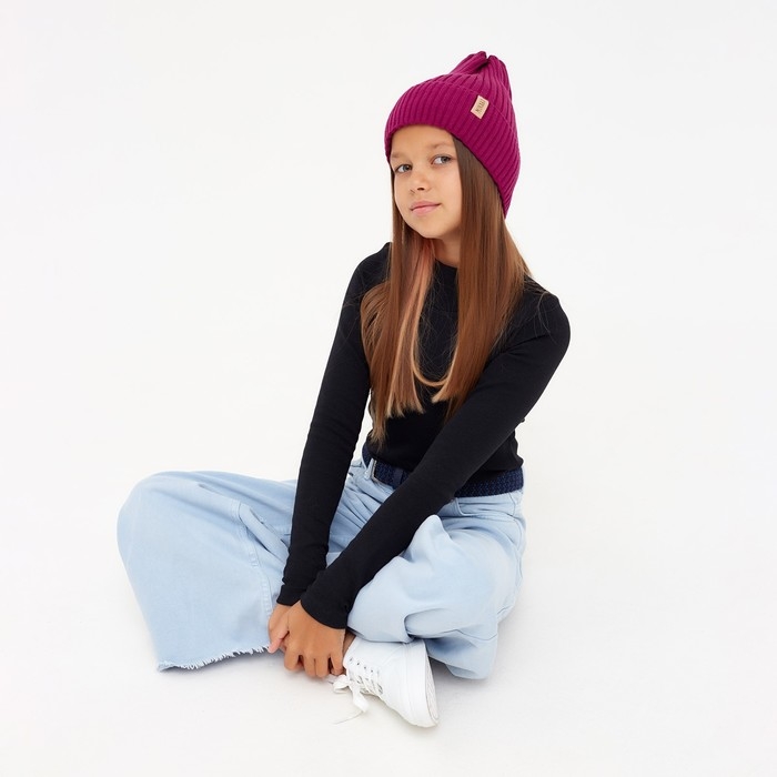 Шапка детская MINAKU с отворотом р-р 56-58, цв.малиновый Шапка детская MINAKU с отворотом р-р 56-58, цв.малиновый