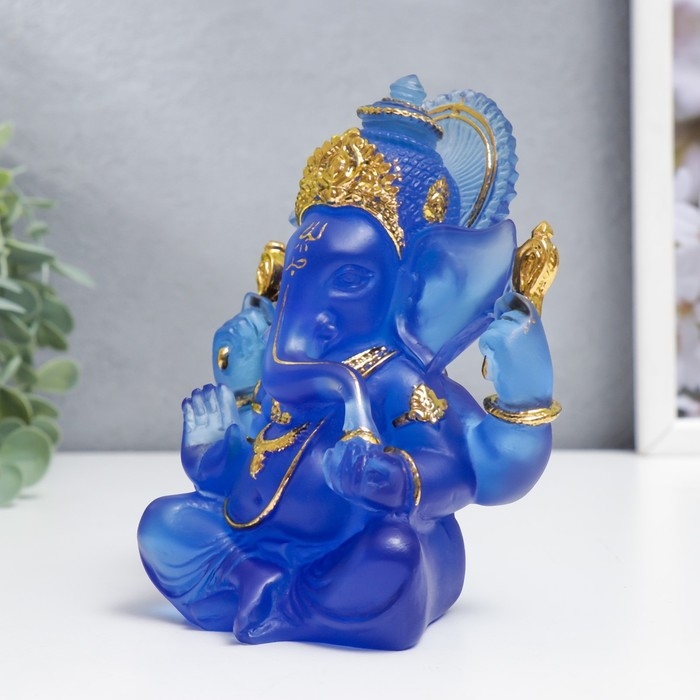 Сувенир полистоун "Ганеша - Индийское божество" синий с золотом 14х8х7 см