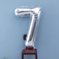 Шар фольгированный 40", цифра 7, цвет серебряный