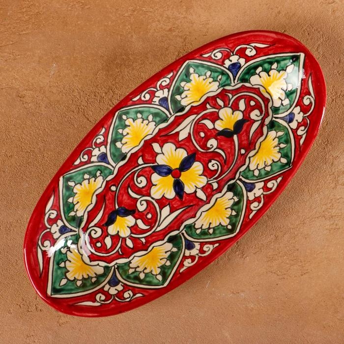 Селёдочница Риштанская Керамика Селёдочница Риштанская Керамика "Цветы", 24 см, красная, микс