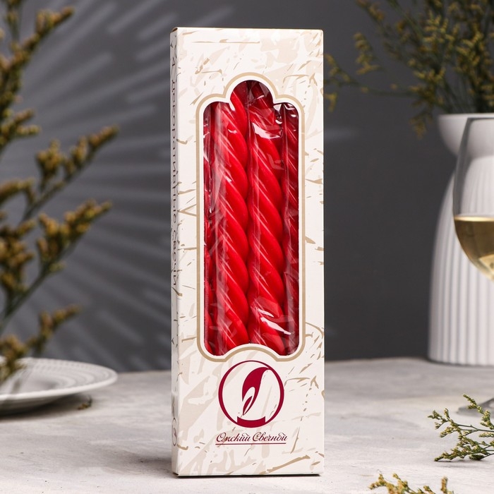 Набор свечей витых, 2,3х 24,5 см, 5 ч, 50 г, 4 штуки, красный