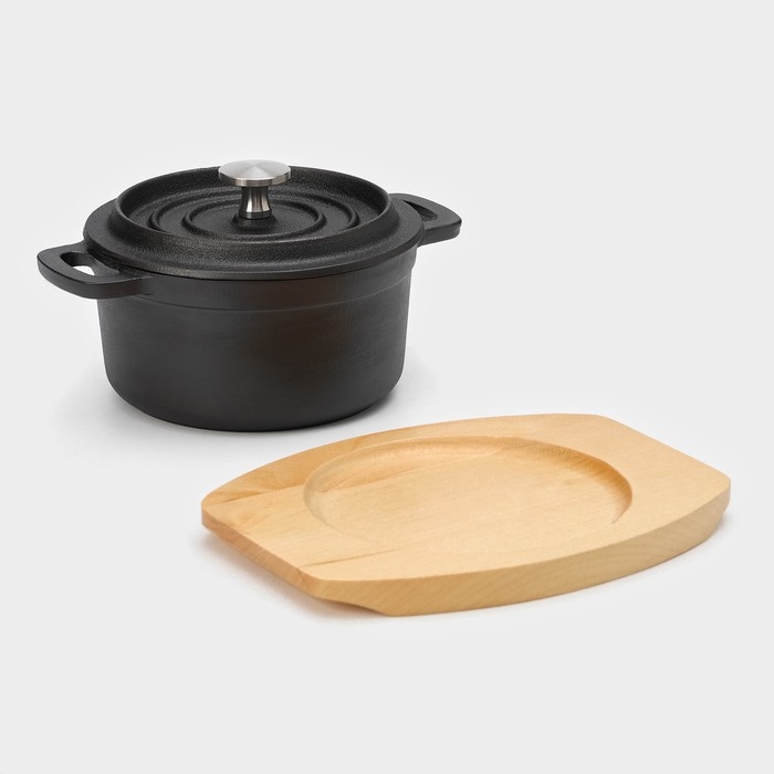 Кастрюля чугунная с крышкой Magma &laquo;Хотан&raquo;, 750 мл, 18,6&times;14&times;7 см, индукция, цвет чёрный