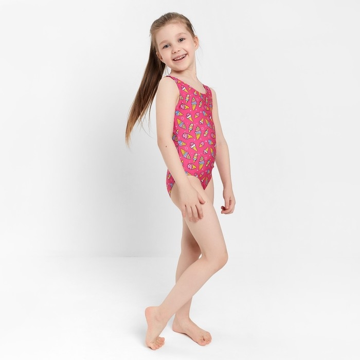 Купальник слитный, цвет розовый/мороженое, рост 128 см