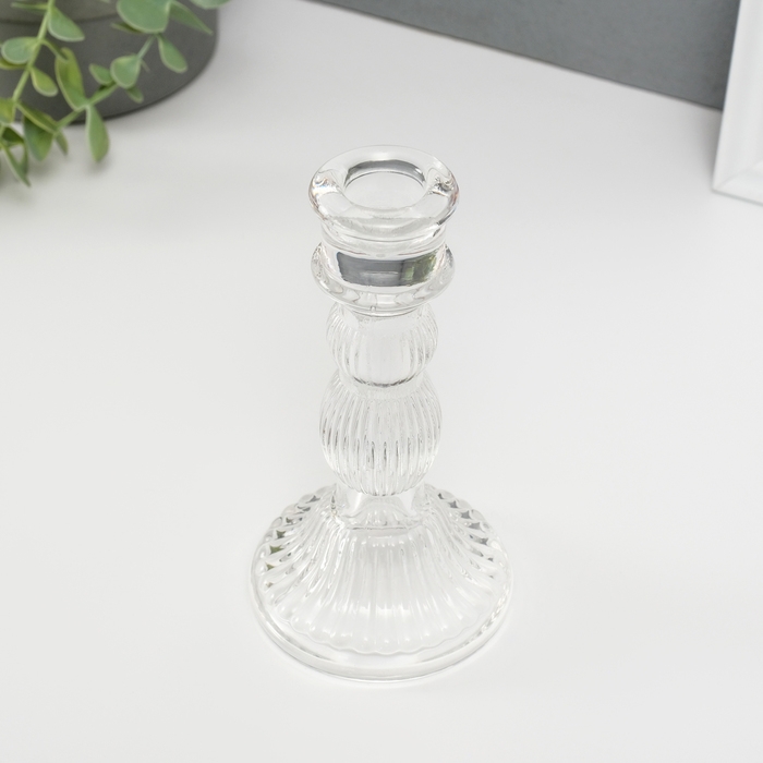 Подсвечник стекло на 1 свечу "Колонна с шарами" прозрачный 15,5х8х8 см