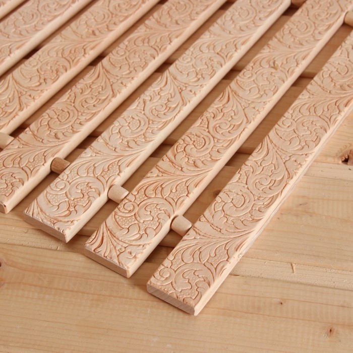 Коврик- сидушка для бани из липы, тиснение Русские узоры, 42х35х1 см