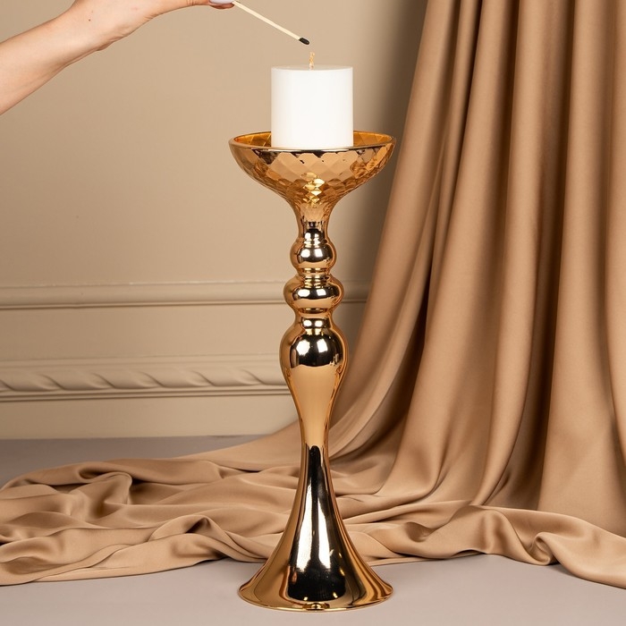 Подсвечник металл на 1 свечу &laquo;Ричард&raquo; цвет золото 12.5 х 12.5 х 37.5 см