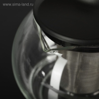 Чайник стеклянный заварочный &laquo;Любава&raquo;, 1,25 л, с металлическим ситом, цвет чёрный