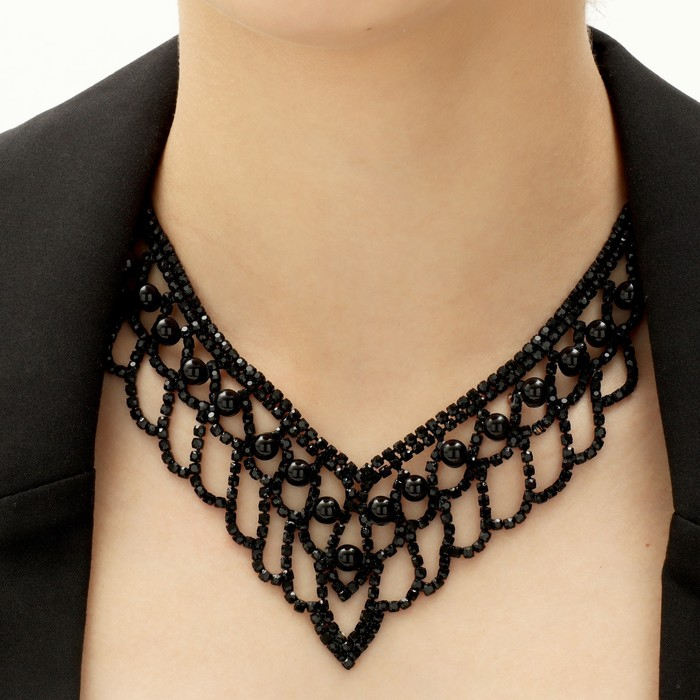 Набор 2 предмета: серьги, колье &laquo;Вернисаж&raquo; шарики, цвет чёрный, 30 см