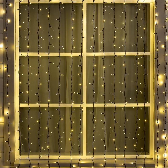 Гирлянда &laquo;Занавес&raquo; 2 &times; 3 м, IP44, УМС, тёмная нить, 760 SMD-LED, свечение тёплое белое, 220 В