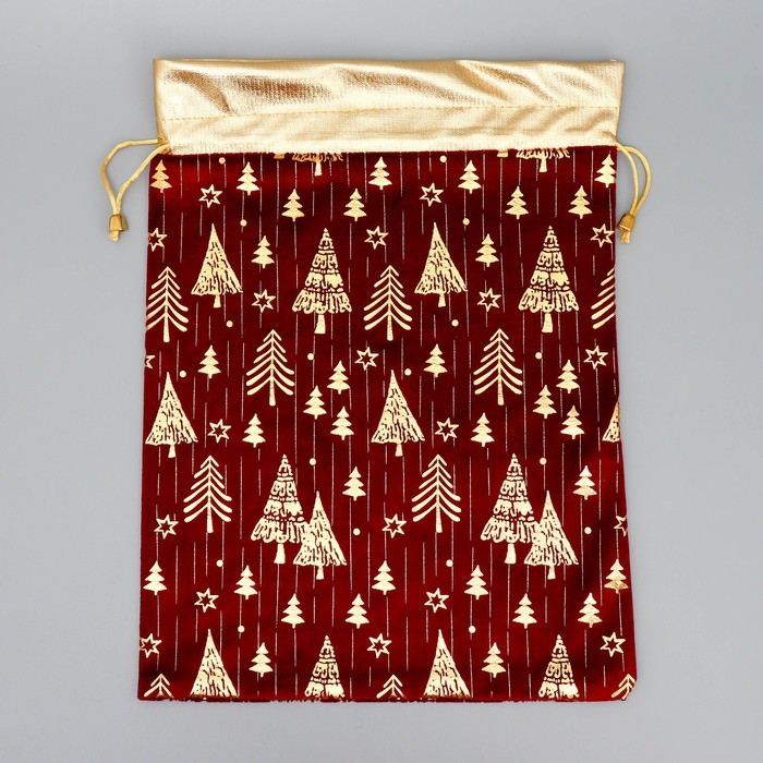 Мешочек подарочный плюш &laquo;Тебе в этот праздник&raquo;, ёлки, тиснение, 30 х 40 см +/- 1.5 см, Новый год