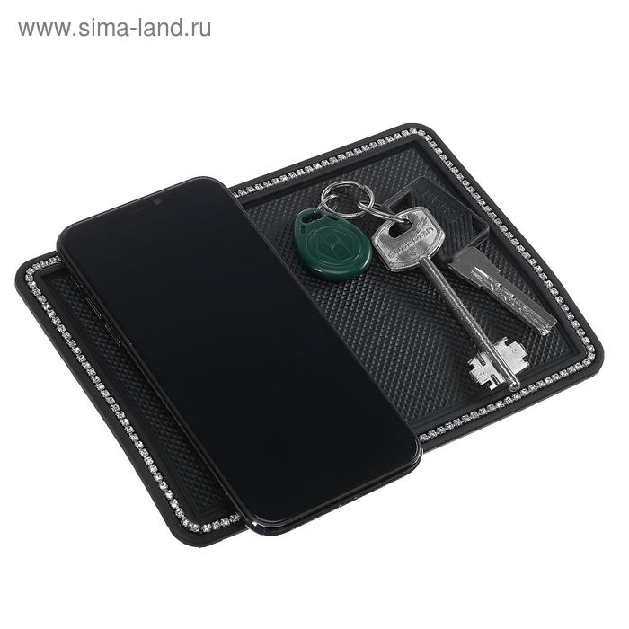 Коврик противоскольязщий 18х13 см, стразы, черный