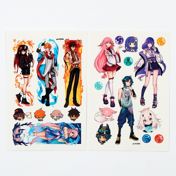 Переводные татуировки &laquo;Аниме стихии&raquo;, 2 листа, тату &mdash; 21 шт.