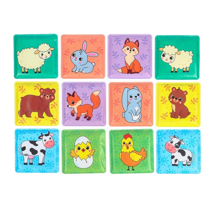 Мемо-игра: развивающие наклейки - присоски многоразовые для игры в ванной &laquo;Мамы и малыши&raquo;, найди пару, 6 пар, 12 стикеров EVA, Крошка Я