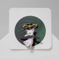 Брошь &laquo;Котёнок&raquo; на ветке, цвет бело-коричневый в золоте