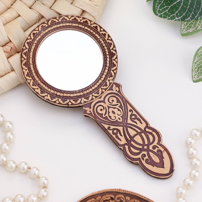 Зеркало, с ручкой, 15 см х 7,5 см, береста Зеркало, с ручкой, 15 см х 7,5 см, береста