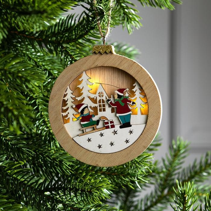 Ёлочная игрушка &laquo;Шар с детьми&raquo;, от батареек, свечение тёплое белое