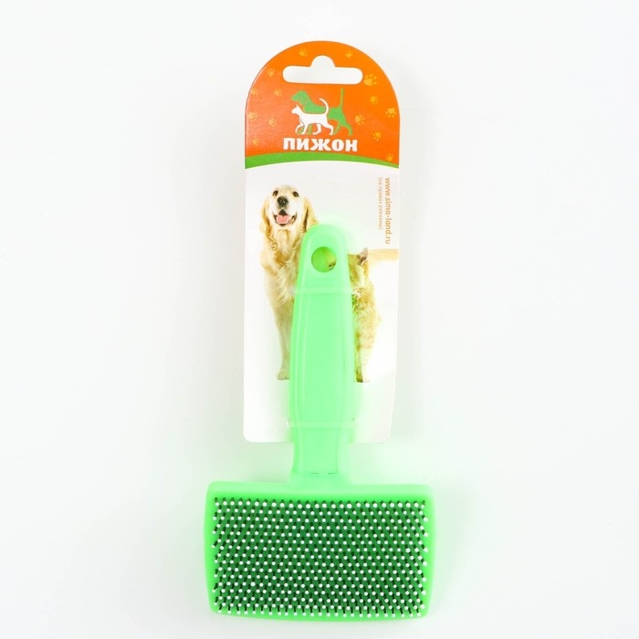 Пуходерка пластиковая мягкая с закругленными зубьями, средняя, 9 х 15,5 см, зелёная