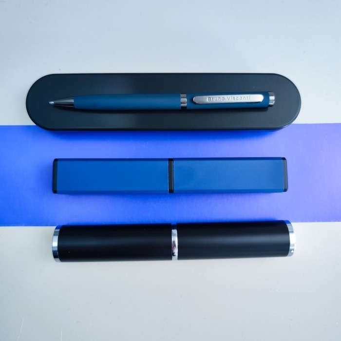 Ручка шариковая поворотная, 1.0 мм, BrunoVisconti FIRENZE, стержень синий, металлический корпус Soft Touch синий, в тубусе