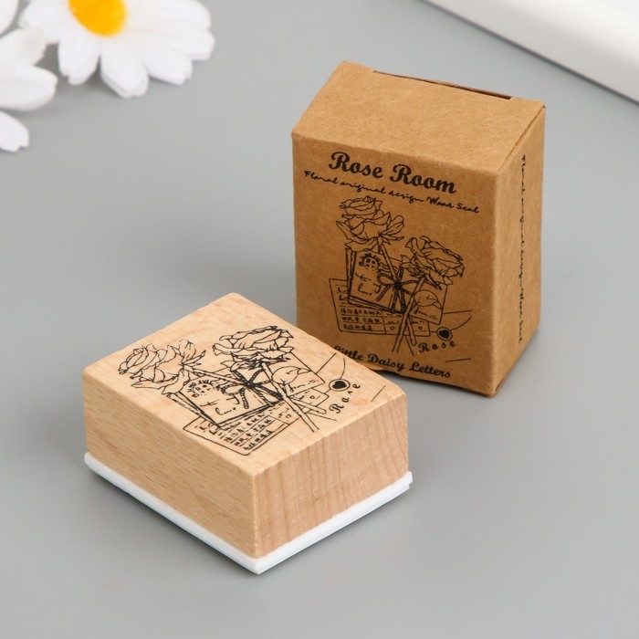 Печать дерево, резина Печать дерево, резина "Розы и письма" 5х4х2,5 см