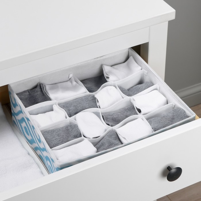 Органайзер для хранения белья Доляна &laquo;Лагуна&raquo;, 16 ячеек, 27&times;25&times;10 см, цвет бирюзовый