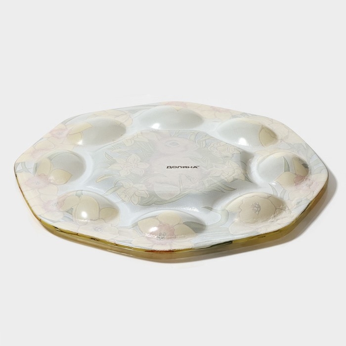 Подставка стеклянная для яиц Доляна &laquo;Кролик в цветах&raquo;, 8 ячеек, 22&times;22 см