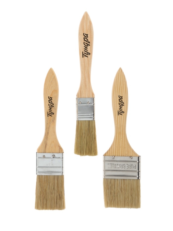 Набор кистей ТУНДРА, натуральная щетина, деревянная рукоятка, 1-1.5-2" (25, 38, 50 мм)