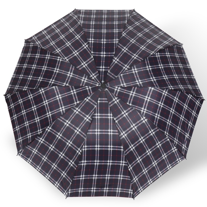 Зонт механический &laquo;Клетка&raquo;, 4 сложения, 10 спиц, R = 52/60 см, D = 120 см, цвет МИКС