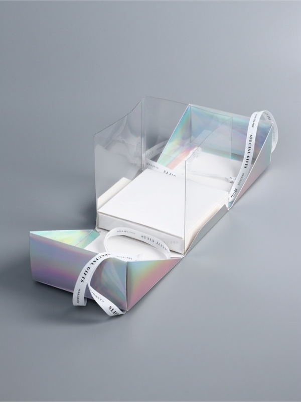 Коробка под бенто-торт с ленточками, голография , 15,5 х 15,5 х 16 см