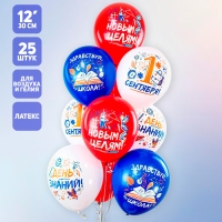Шар латексный 12" &laquo;1 Сентября&raquo;, 1-сторонний, 5 дизайнов, шелкография, набор 25 шт., МИКС