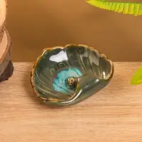 Подставка под благовония "Раковина с жемчужиной" керамика, цв. зелёный, 9х10,5х2 см