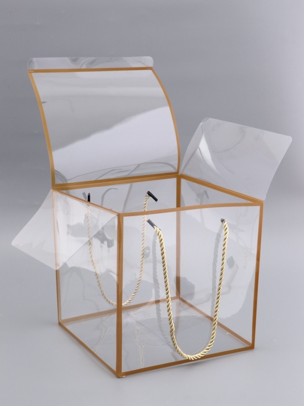 Коробка из PET с ручками, золотая, 21 х 21 х 21 см