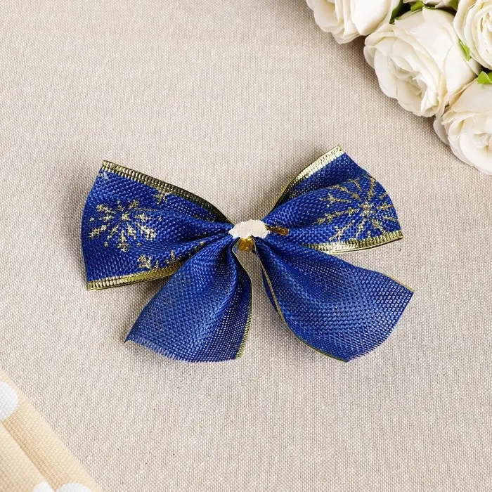 Бант праздничный &laquo;Снегопад&raquo;, сине-золотой, 14 х 10 см