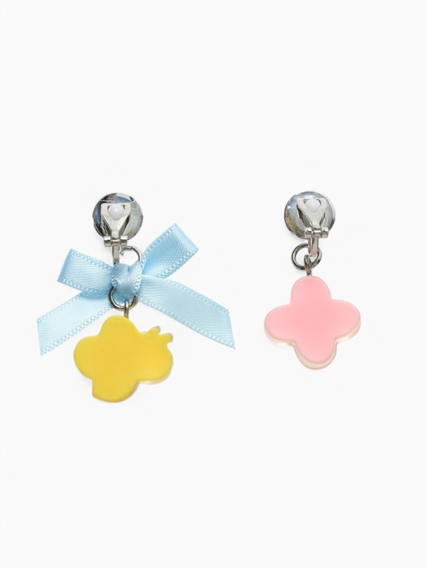 Серьги-клипсы детские "Выбражулька" пчела с бантом, цветок с кругом кристалл, цветные