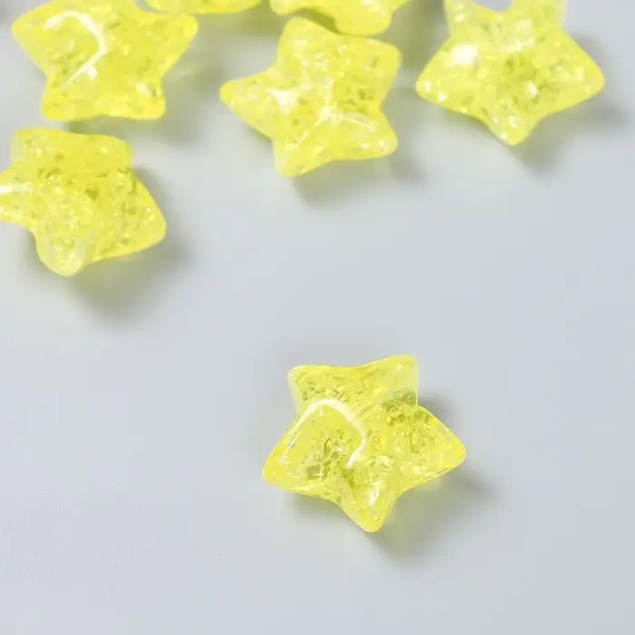 Бусина для рукоделия и плетения &laquo;Арт Узор. Звезда. Колотый лёд&raquo;, пластик, прозрачно-жёлтая, 1.3&times;2.6&times;2.6 см