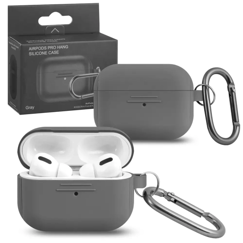 Чехол APods Pro Hang Silicon Сase с карабином  LE gray