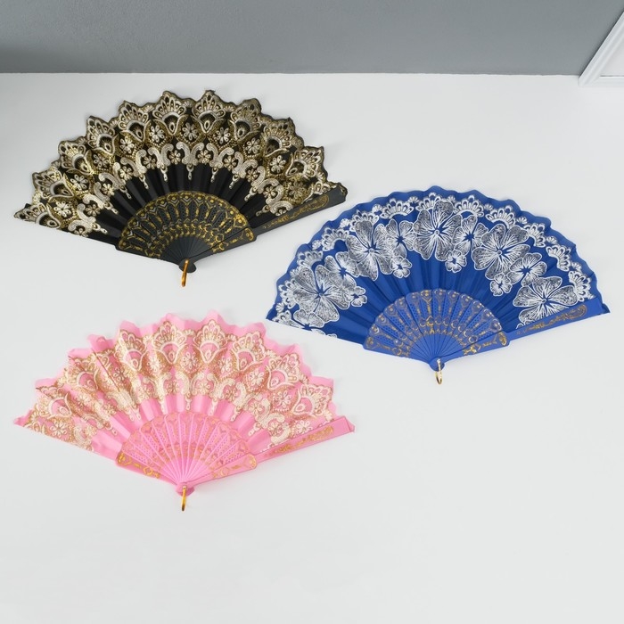 Веер пластик "Цветочная полоса" МИКС 23 см