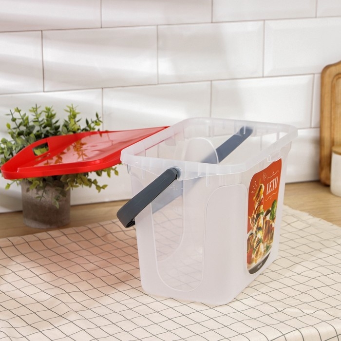Контейнер для шашлыка c ручкой «Leto», 6 л, пластик, прозрачный, крышка красная Контейнер для шашлыка c ручкой «Leto», 6 л, пластик, прозрачный, крышка красная