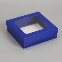 Коробка складная, крышка-дно, синяя, с окном 20 х 20 х 6 см