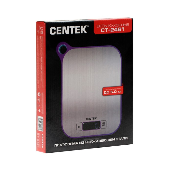 Весы кухонные Centek CT-2461, электронные, до 5 кг, серебристо-фиолетовые Весы кухонные Centek CT-2461, электронные, до 5 кг, серебристо-фиолетовые
