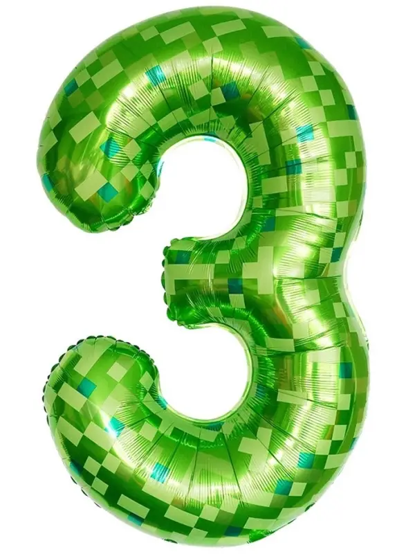 Воздушный шар фольгированный 40" цифра "3" пиксели, в ин.уп.