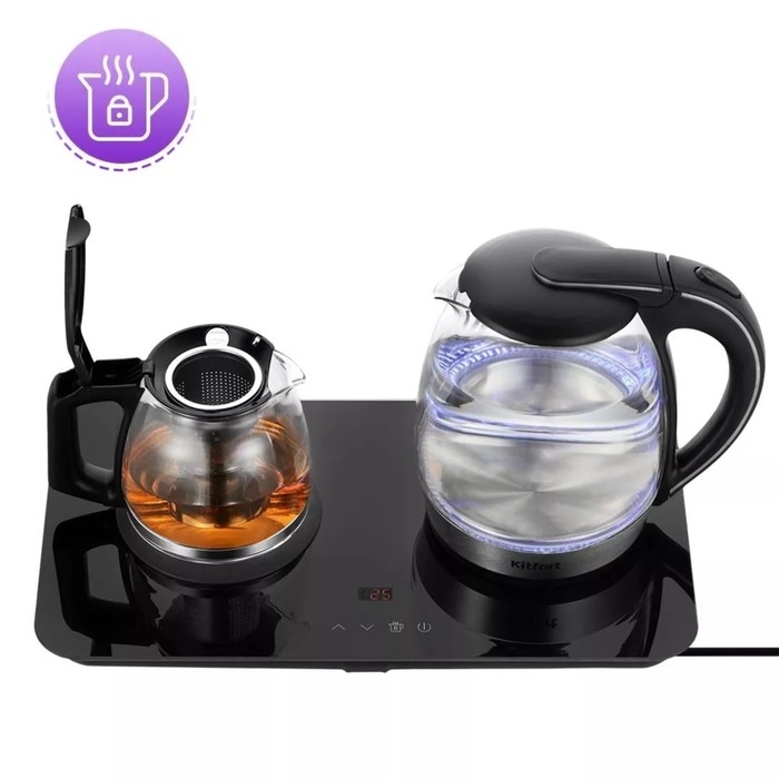 Чайный набор Kitfort КТ-6609, стекло, 1.7/1 л, 2200 Вт, регулировка t&deg;, дисплей, чёрный