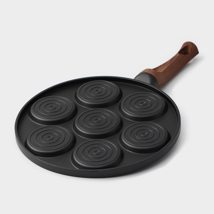 Сковорода-оладница литая Доляна &laquo;Смайлы&raquo;, d=26 см, ручка soft-touch, цвет чёрный