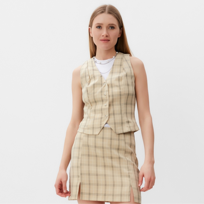 Жилет женский MINAKU: Casual Collection цвет клетка бежевая, р-р 42
