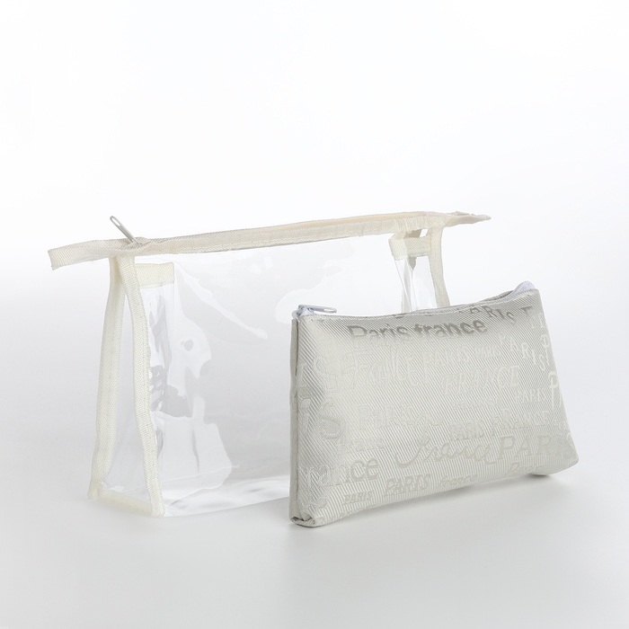 Набор косметичек 2 в 1 на молнии, цвет белый Набор косметичек 2 в 1 на молнии, цвет белый