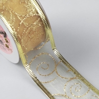 Новый год! Лента капроновая с металлической нитью &laquo;Вензеля&raquo;, 38 мм &times; 2,7 &plusmn; 0,5 м, цвет золотой