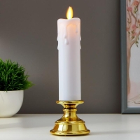 Светодиодная свеча в подсвечнике RISALUX &laquo;Большая&raquo;, ночник LED с эффектом живого пламени, от батареек 2xААА, золото, 7&times;7&times;21 см