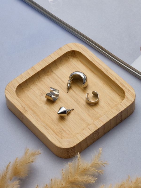 Набор серьги и каффы 4 шт. &laquo;Фигуры&raquo; объёмные, цвет серебро