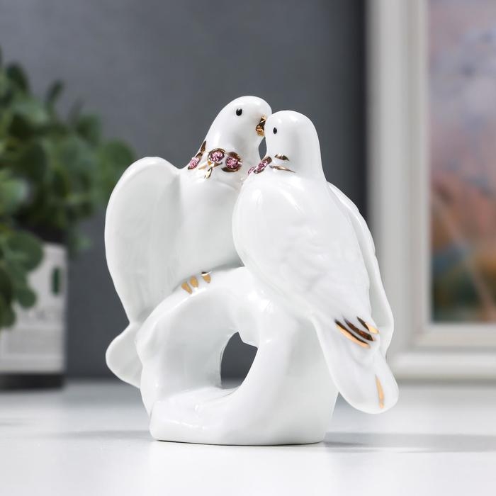 Фигурка керамика &laquo;2 голубя на камушке&raquo;, стразы, 9&times;10&times;3.7 см
