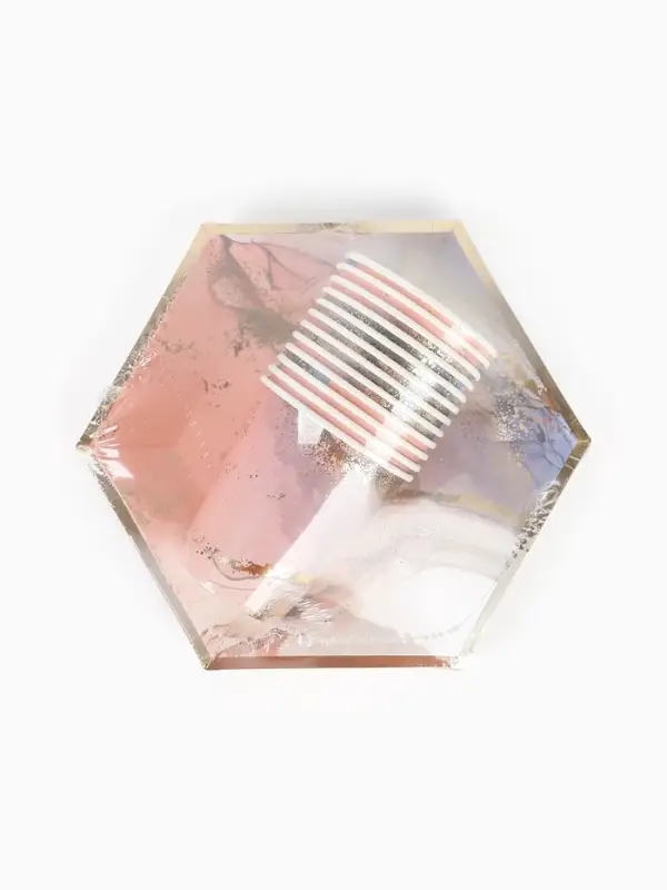 Набор посуды для праздника на 12 персон, мрамор розовый (тарелки 23 см, стакан 250 мл)