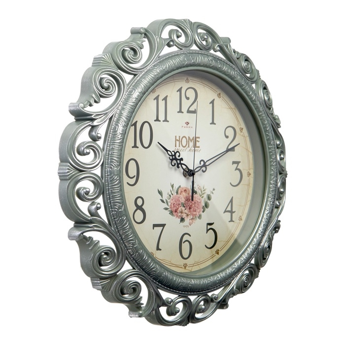 Часы настенные интерьерные "Классика", бесшумные, d-40.5 см, корпус оливковый с серебром